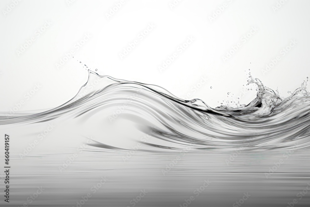 An abstract background image for creative content featuring a black and white depiction of a water wave set against a clean white background. Photorealistic illustration An abstract background image for creative content featuring a black and white depiction of a water wave set against a clean white background. Photorealistic illustration