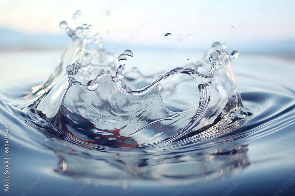 A striking background image for creative content, featuring a close-up of a big water splash. Photorealistic illustration
