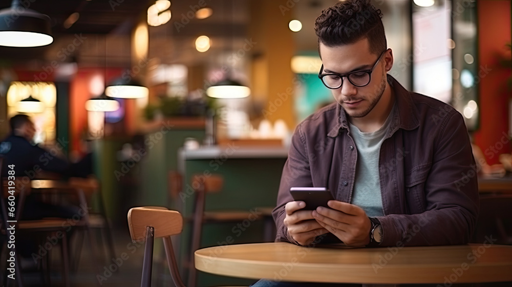 Handsome young man enjoying in cafe reading new from e-book and drinking coffee. Handsome young man enjoying in cafe reading new from e-book and drinking coffee.