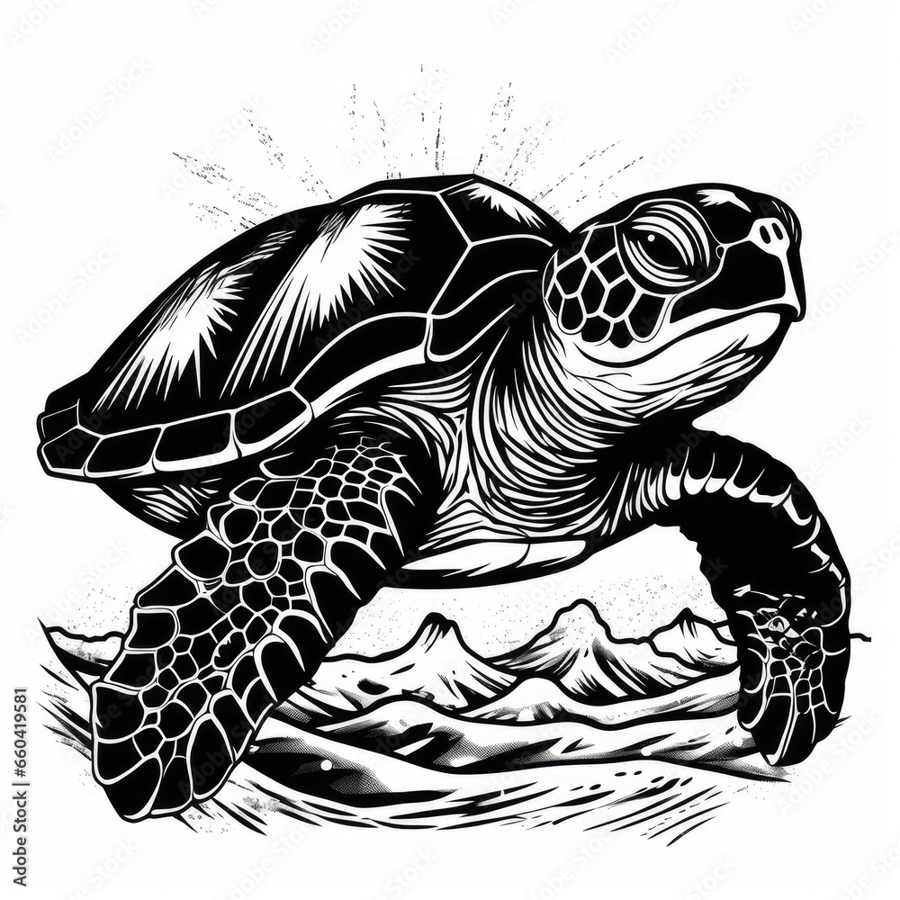 Fototapeta premium Turtle logo, black and white, AI generated Image