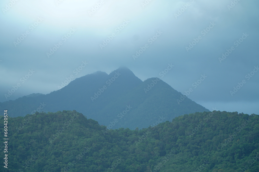 Misty mountain landscape at Koh Chang, Thailand