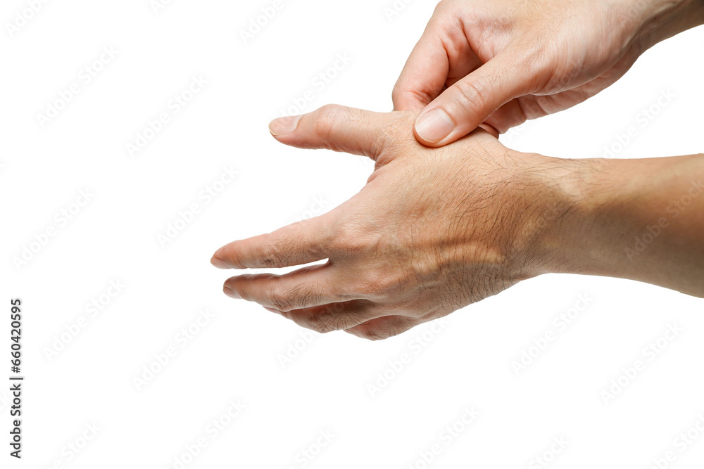 Man holding painful hand from using mouse,Office syndrome hand pain by
