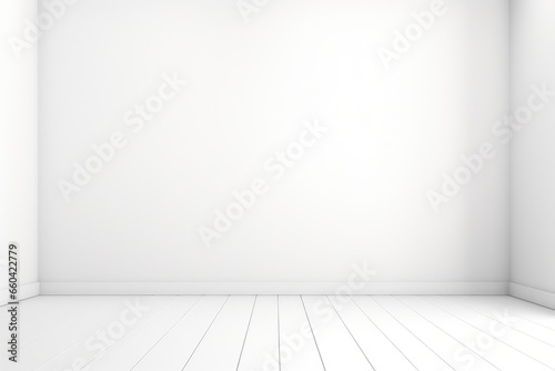 An empty room with white walls and wooden floors © pham