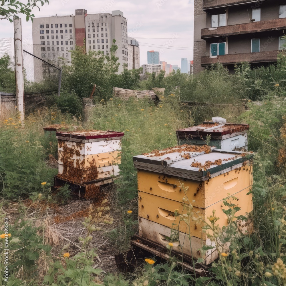 Making of honey in the middle of city. Generative Ai. Making of honey in the middle of city. Generative Ai.