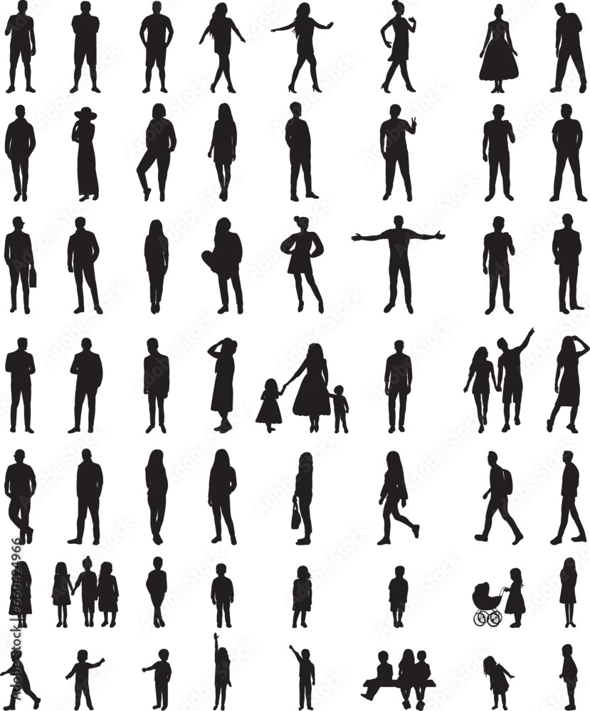 people collection, black silhouette, isolated vector people collection, black silhouette, isolated vector