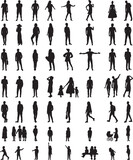 people collection, black silhouette, isolated vector