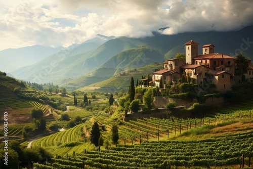 A picturesque Italian vineyard. Generative AI