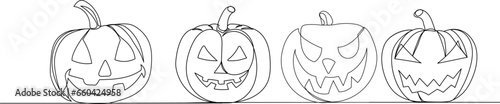 Halloween pumpkins line drawing, sketch, vector