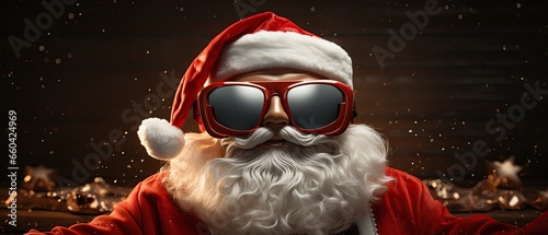 Cool Santa Claus with red  sunglasses  on. Cool and funny Santa Claus, Christmas and holiday card. 