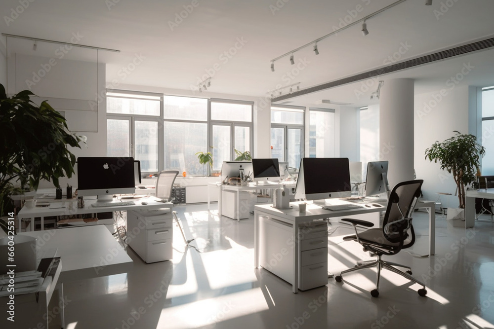 Working in a light office. Work morning.