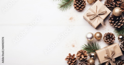 christmas decoration with white background and fir branches © David Kreuzberg