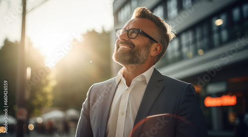 business man with glasses smiling confidently