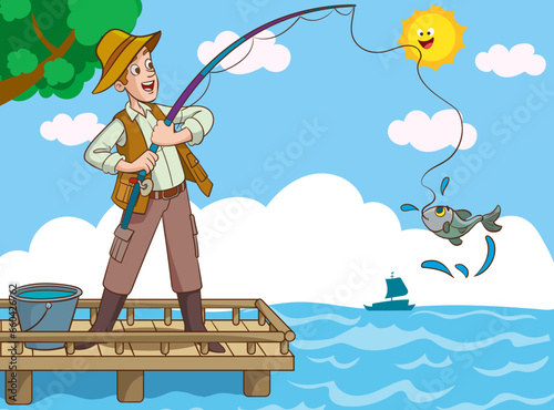 vector illustration of man fishing