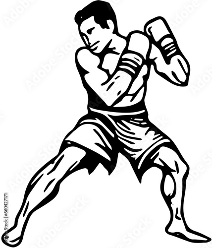 Muay thai kick boxer illustration, martial arts fighter, sport drawing, mma fighter