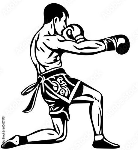 Fototapeta Naklejka Na Ścianę i Meble -  Muay thai kick boxer illustration, martial arts fighter, sport drawing, mma fighter