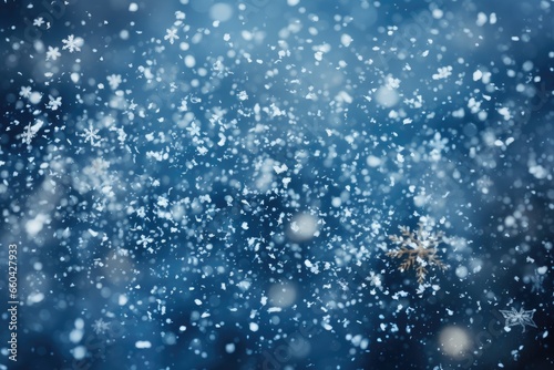 Snowflakes falling from the sky in a blurry capture