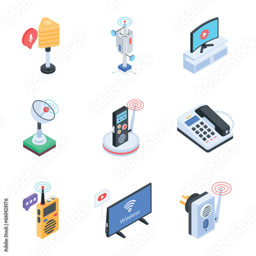 Bundle of Isometric Style Communication Gadgets Icons 

