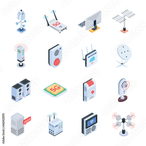 Trendy Collection of Isometric Smart Communication Icons 

