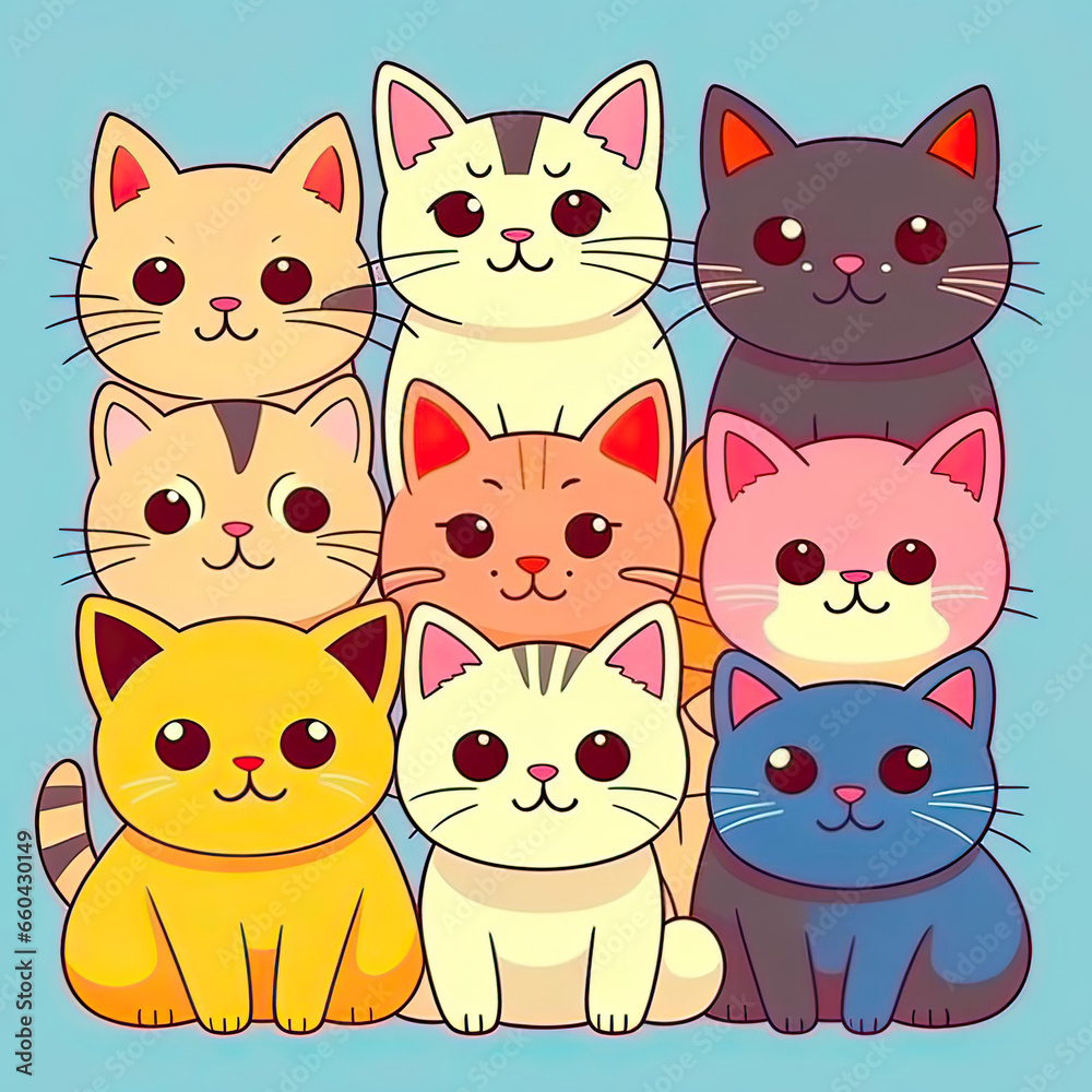 collection of cute cats in cartoon style. collection of cute cats in cartoon style.