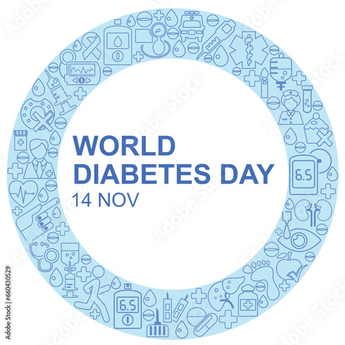 World Diabetes Day Circle With Thin Line Treatment Icons