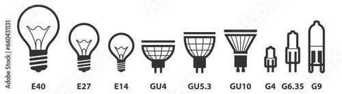 Light bulb icon vector. Llightbulb idea logo concept. Set lamps electricity icons web design element. Led lights isolated silhouette.