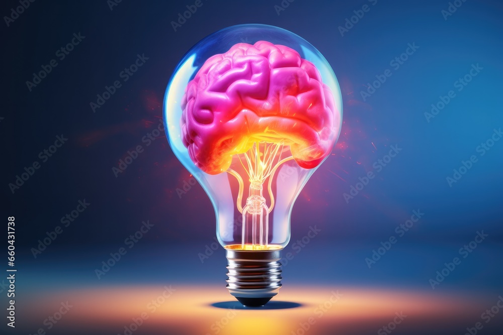 Transparent bulb with a lot of ideas brainstorming shape of brain good memory. Generative Ai Transparent bulb with a lot of ideas brainstorming shape of brain good memory. Generative Ai