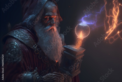 ultrafine details ultrahigh definition picture quality 8K octane render photorealistic unreal engine hyper detailed volumetric lighting old mage man with tunic and tome of magics fantasy epic  photo