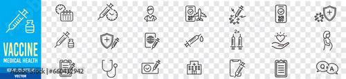 Vaccine  Medical health coronavirus covid19, contagious, epidemic, outbreak, icons collection editable stroke Vector