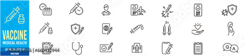 Vaccine  Medical health coronavirus covid19, contagious, epidemic, outbreak, icons collection editable stroke Vector