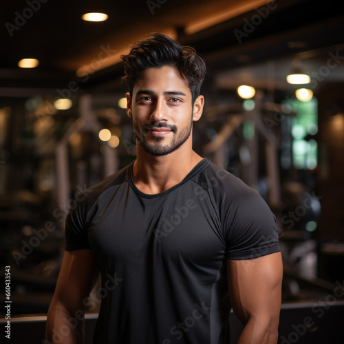 handsome indian young man in sport wear in sporting club
