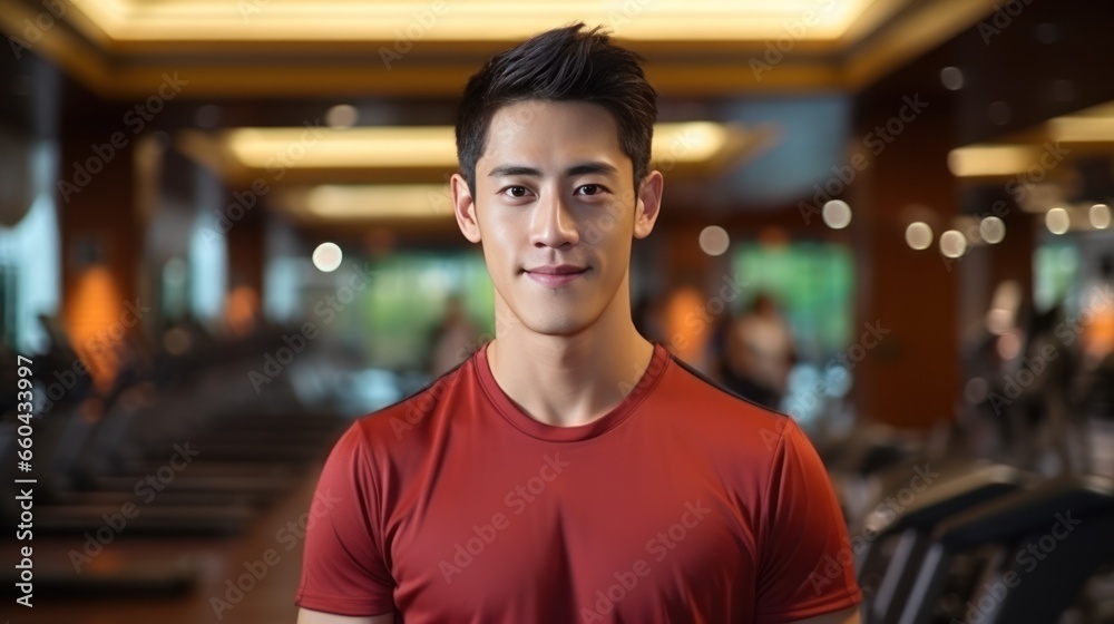 Fototapeta premium handsome chinese young man in sport wear in sporting club