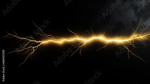 Thunderstorm golden lightening on a dark background. AI generated image photo