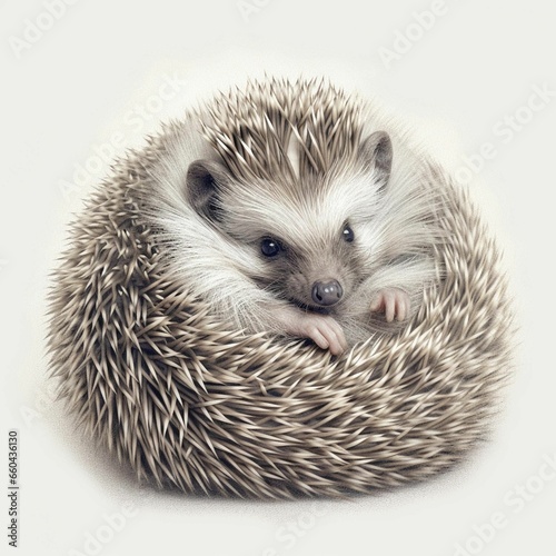 AI generated illustration of a small hedgehog looking up inquisitively with a curious expression photo