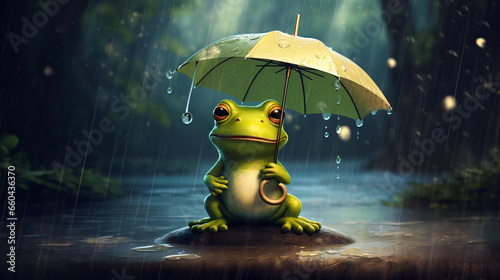 Cute Cartoon Frog holding an Umbrella
