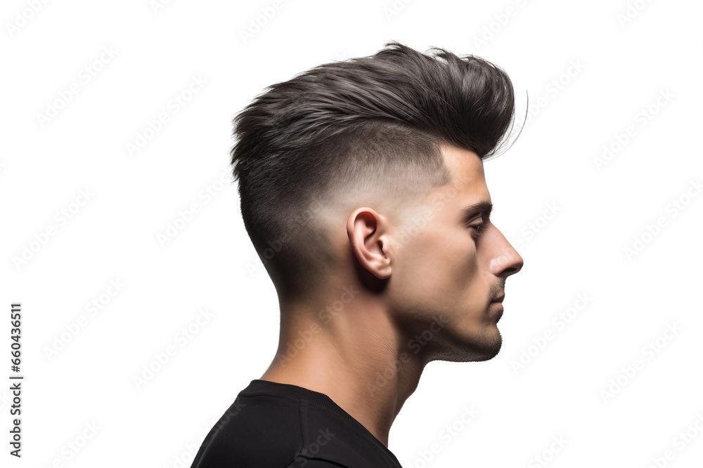 Trendy Boys' Hairstyle: Quiff x Fade isolated on Transparent Background - obrazy, fototapety, plakaty 