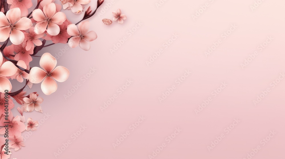 Banner with flowers on light pink background