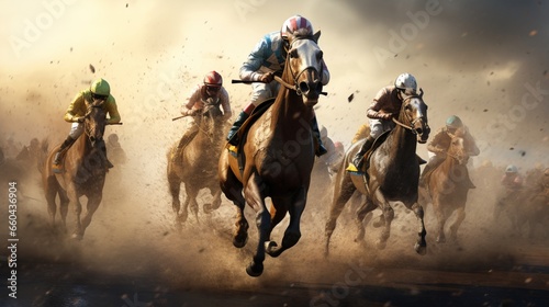 Explore the mesmerizing world of horse racing where the pursuit of excellence knows no bounds.  photo