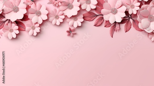Banner with flowers on light pink background