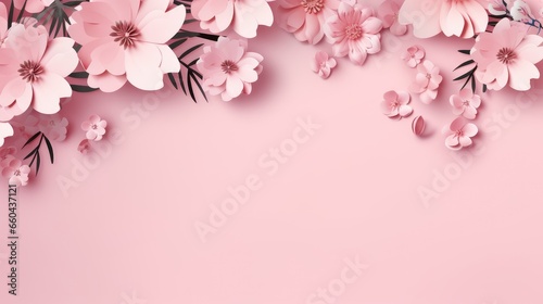 Banner with flowers on light pink background © Praphan