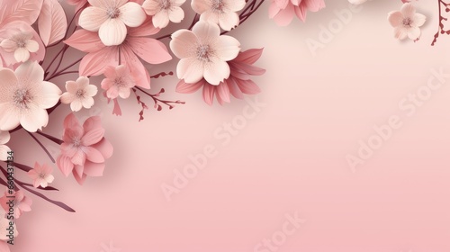 Banner with flowers on light pink background © Praphan