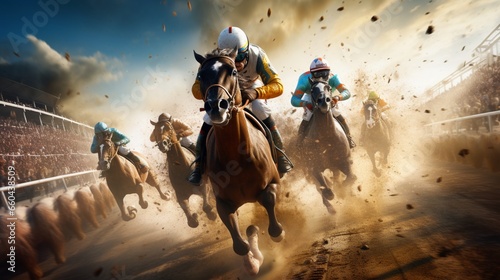 Immerse yourself in the electrifying world of virtual horse racing, where competitors push the limits of speed and endurance.  photo