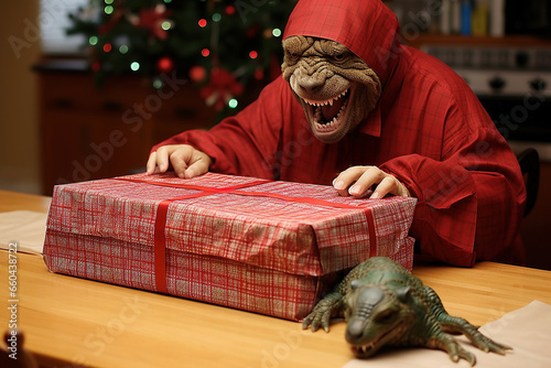 The masked man receiving a New Year's gift. High quality photo