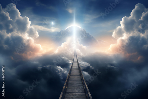 Fototapeta The road to the Kingdom of Heaven which leads to salvation and paradise with God