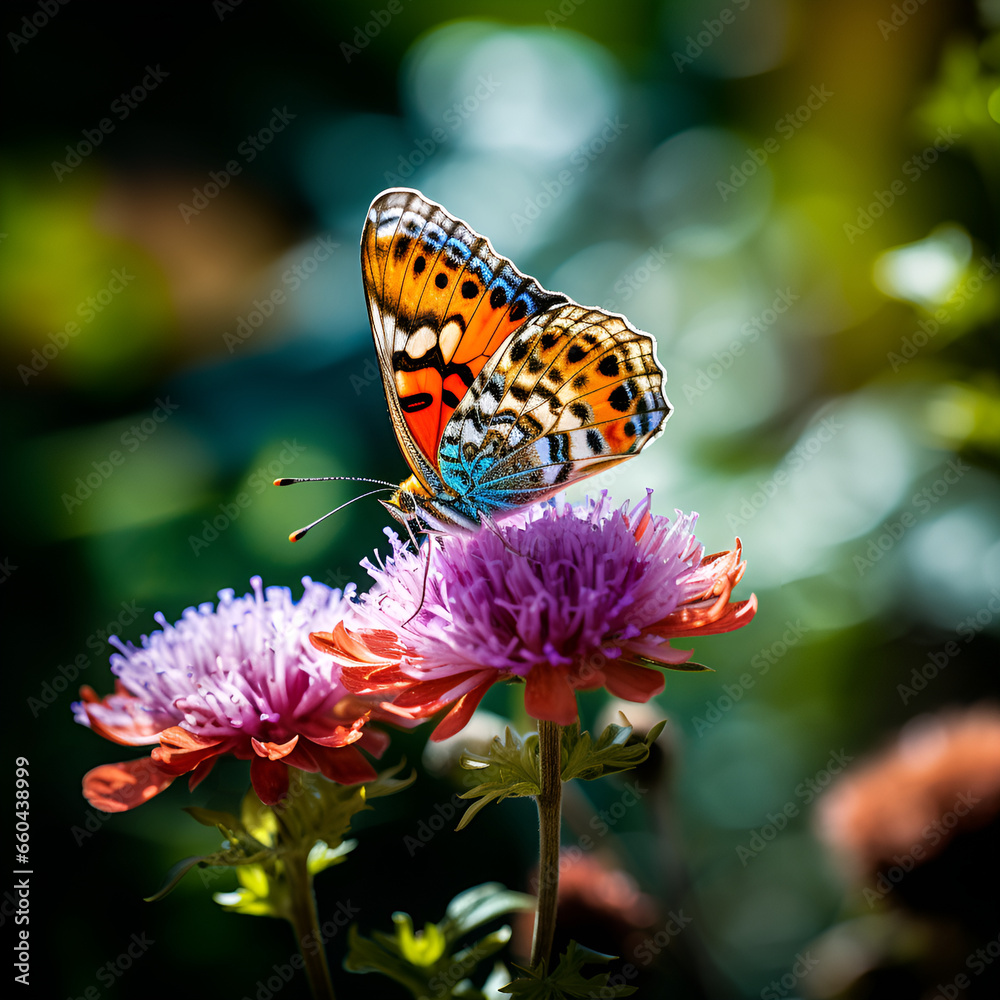 Obraz premium butterfly on flower butterfly, insect, nature, flower, summer, animal, macro, garden, wings, orange, wildlife, plant,
