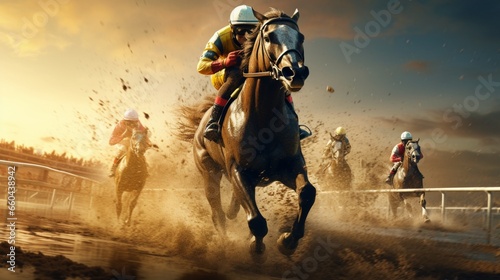 Immerse yourself in the world of high-stakes horse racing, where driven competitors vie for glory.  © hamad