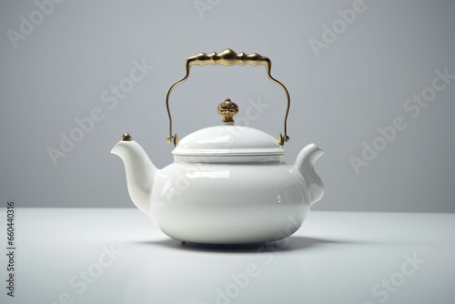 Antique kettle, alone, white. Generative AI