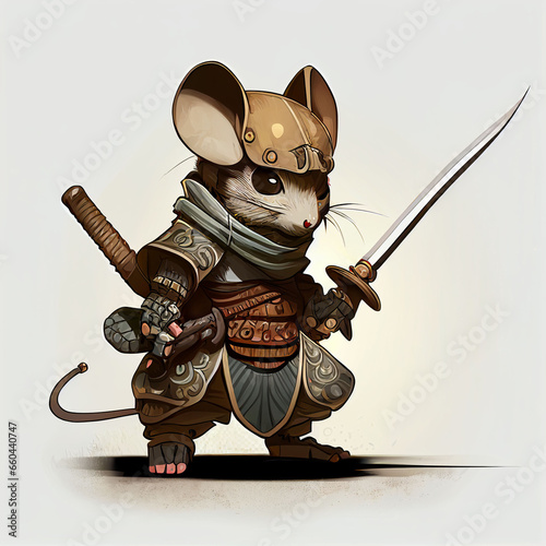 Mouse samurai in battle gear with sword