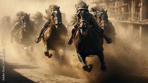 Witness the incredible speed and precision of crafted horses as they race towards glory.  © hamad