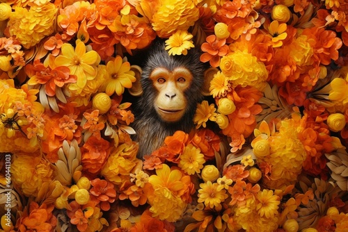 Floral backdrop with monkey flowers for ornamental purposes. Generative AI
