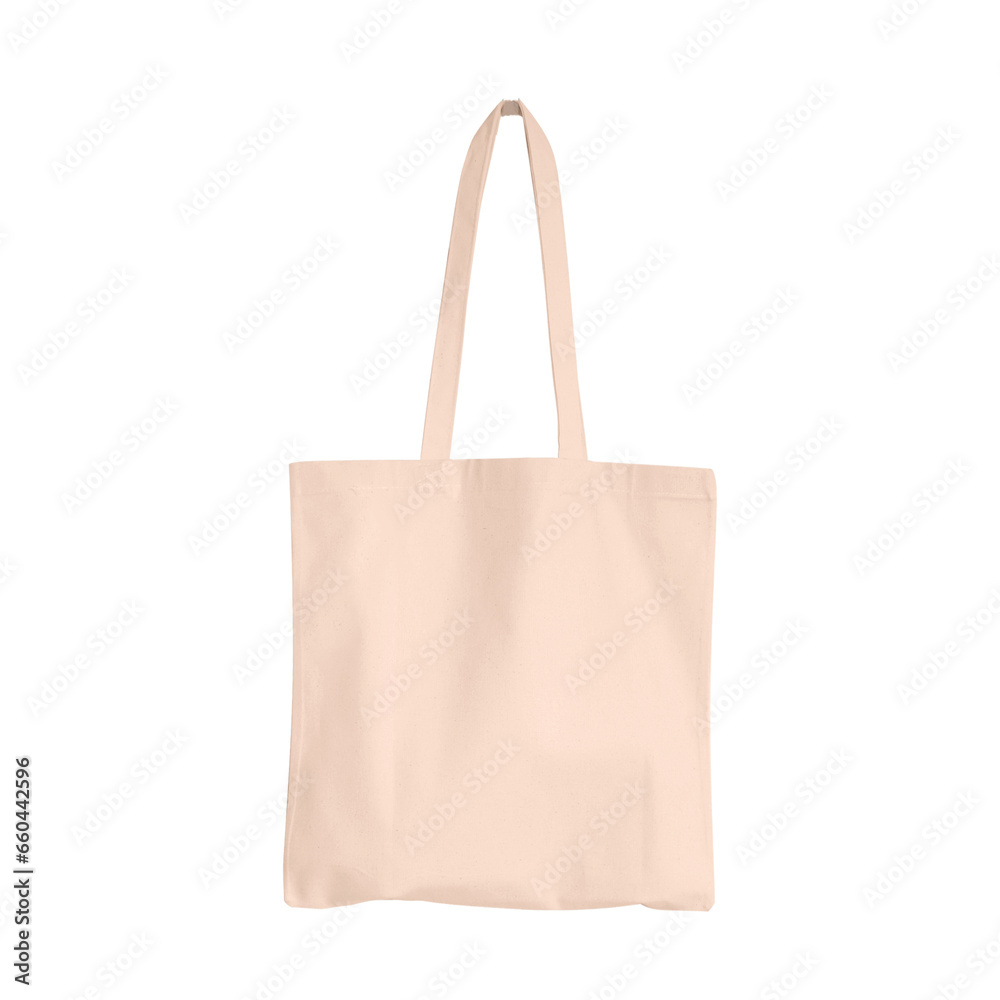 Blank tote bag mockup for presentation design, prints, patterns. Peach canvas tote bag